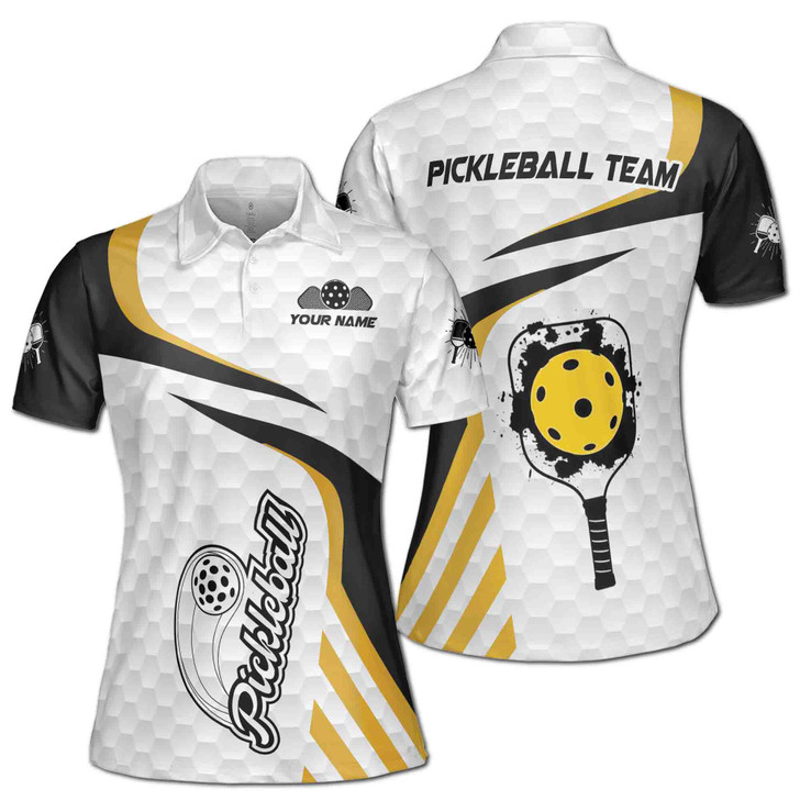 Custom Pickleball Team Polo for Women, Black Yellow Sport Print, Women's Polo Shirt S-5XL