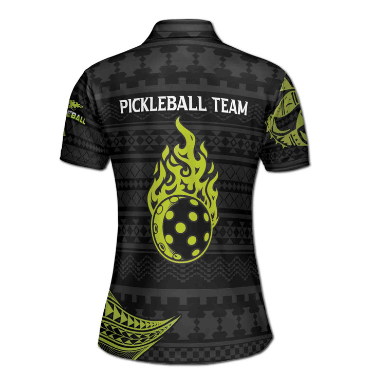 Custom Name Pickleball Team Flaming Ball Women's Polo Shirt S-5XL