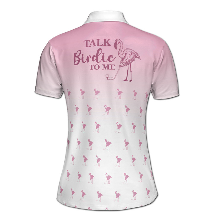 Custom Name Ombre Pink Flamingo Golf Talk Birdie To Me Women's Polo Shirt S-5XL