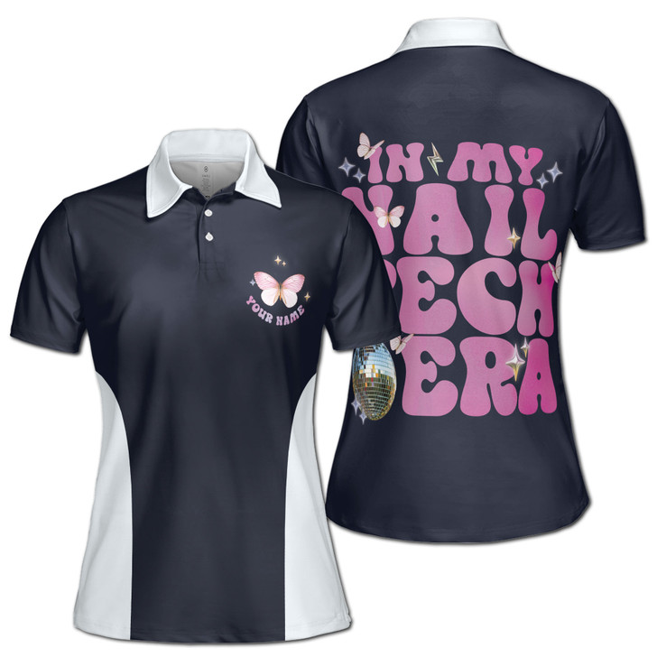 "In My Nail Tech Era" Polo Shirt for Women, Retro Butterfly & Sparkle Print, Personalized Manicurist Gift Women's Polo Shirt S-5XL