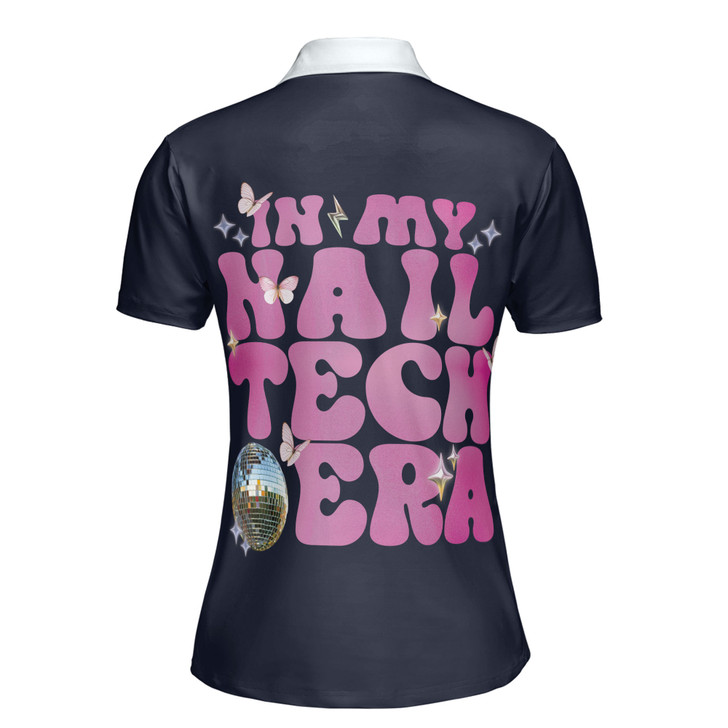 "In My Nail Tech Era" Polo Shirt for Women, Retro Butterfly & Sparkle Print, Personalized Manicurist Gift Women's Polo Shirt S-5XL