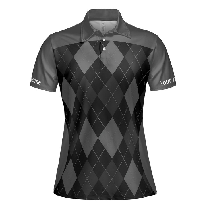 Custom Nail Polish Polo Shirt for Women, Gray Argyle Print Manicurist Uniform, Nail Tech Team Name Women's Polo Shirt S-5XL
