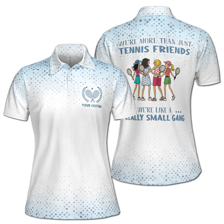 "We're More Than Just Tennis Friends" Funny Polo Shirt, Custom Name, Gradient Diamond Print Women's Polo Shirt S-5XL
