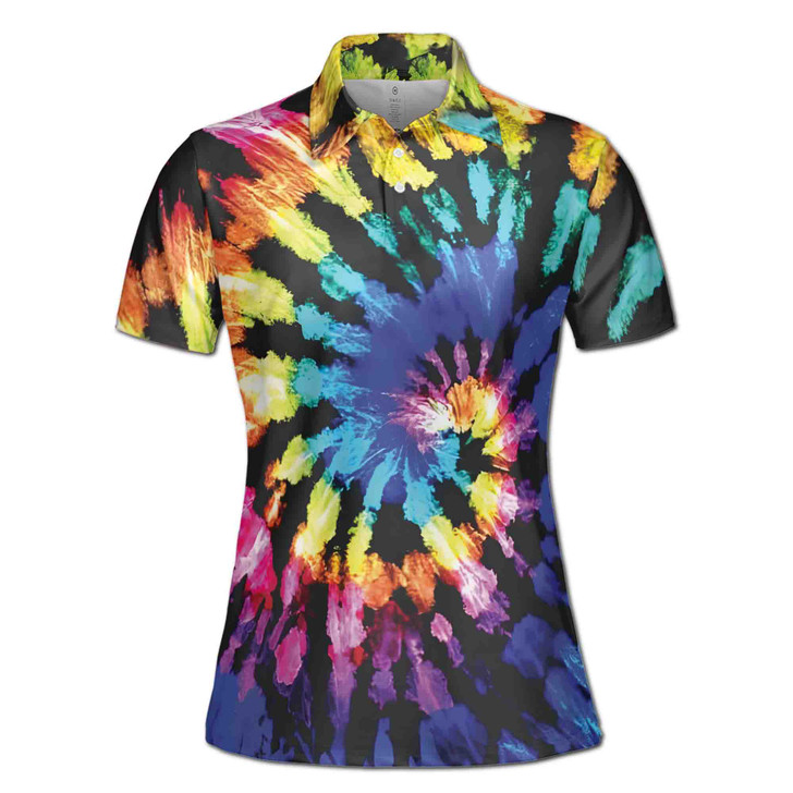 Colorful Tie Dye Polo Shirt for Women, Vibrant Rainbow Swirl Print, Hippie Style All Over Print Women's Polo Shirt S-5XL