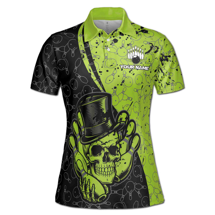 Customized Green Skull Gentlemen Bowling Pattern Women's Polo Shirt S-5XL