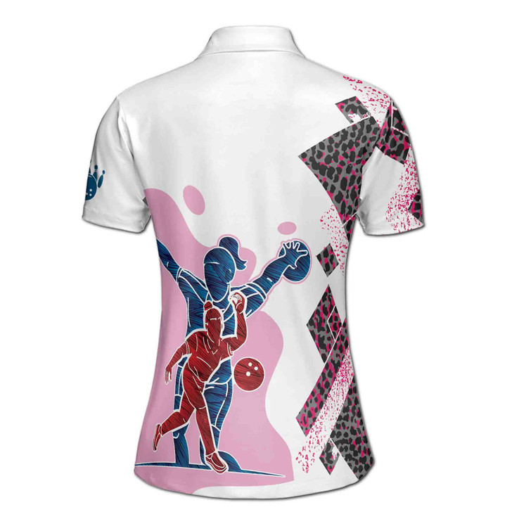 Custom Name Argyle Leopard Bowling Ball Women's Polo Shirt S-5XL