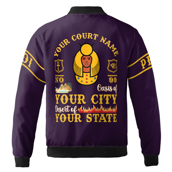 Imperial Court Anubis Egyptian Style Personalized Zip Bomber Jacket, Custom Court Name City State S-5XL
