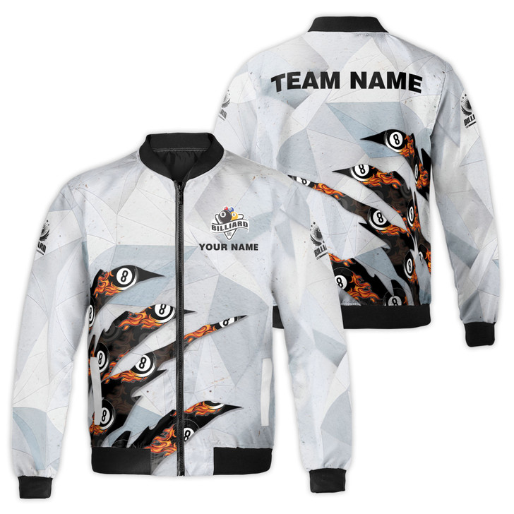 Custom Name Billiard Bomber Jacket Flaming 8 Ball Design Your Name Bomber Jacket S-5XL