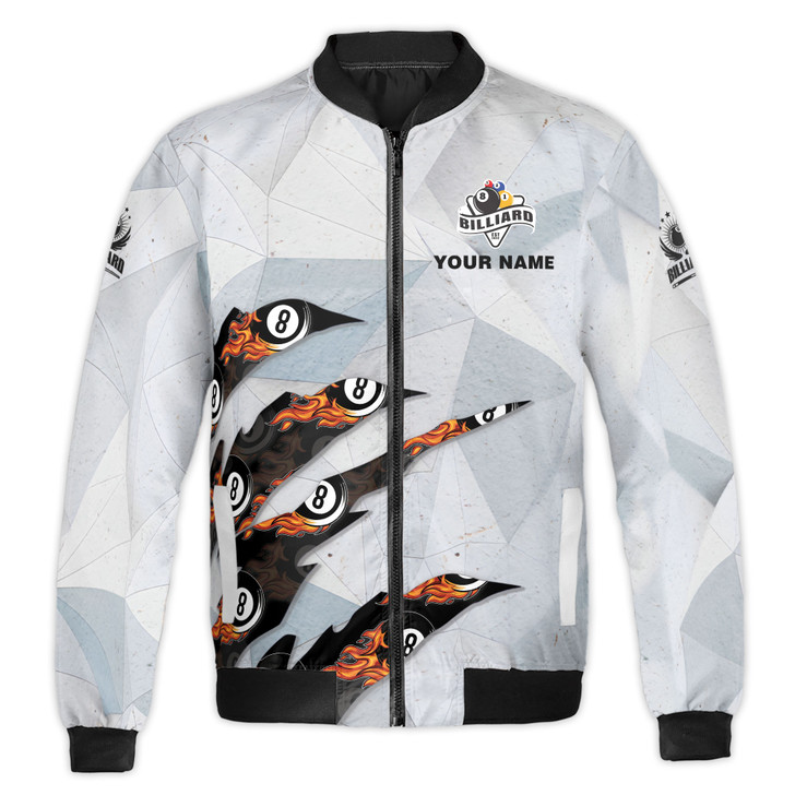 Custom Name Billiard Bomber Jacket Flaming 8 Ball Design Your Name Bomber Jacket S-5XL