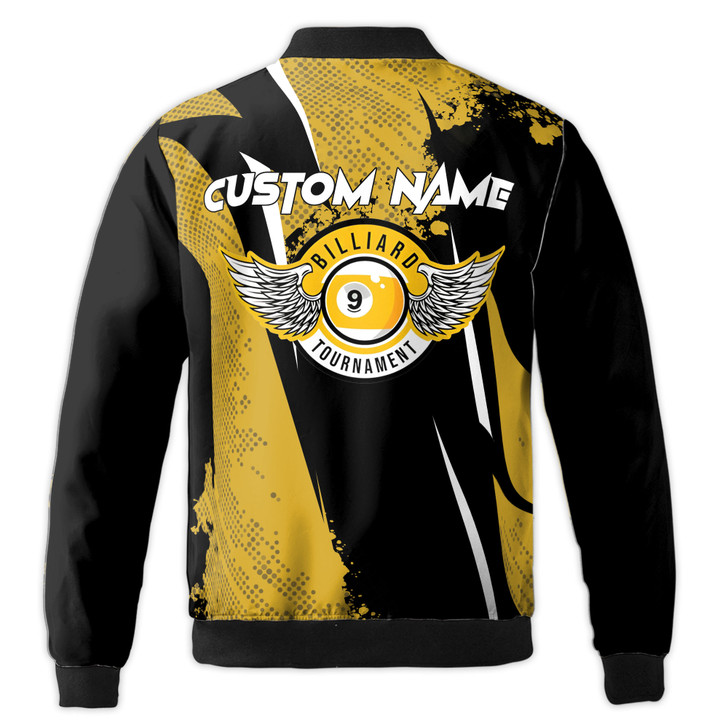 Custom Name Billiards Bomber Jacket 9 Ball Design Black Yellow Colors Bomber Jacket S-5XL
