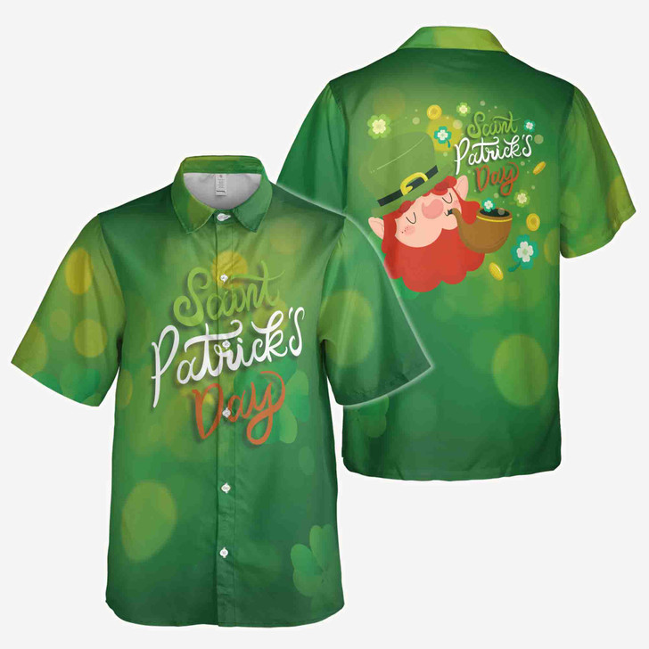 Funny Happy St. Pattrick's Day Irish Leprechaun Lucky Shamrock Button Down Shirt S-5XL