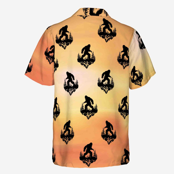 Funny Bigfoot Sasquatch Silhouette In the Jungle Button Down Shirt S-5XL