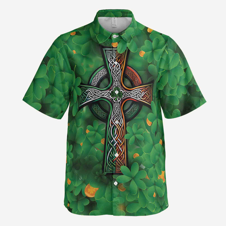 Custom Name St. Pattrick's Day Irish Lucky Shamrock Cross Button Down Shirt S-5XL