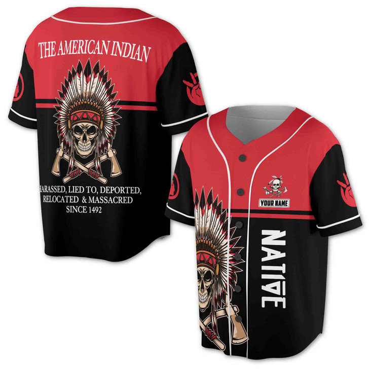Custom Name Native Amercia Indian Tribal Skull Baseball Jersey S-5XL