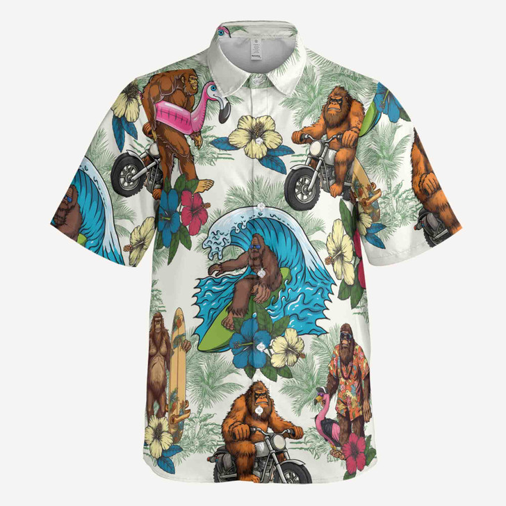 Funny Bigfoot Sasquatch On Vacation Button Down Shirt S-5XL