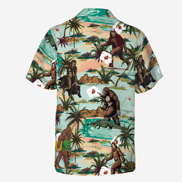 Funny Bigfoot Sasquatch and Animals Button Down Shirt S-5XL