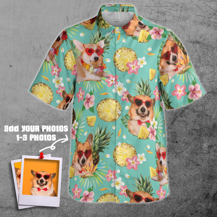 Custom Pet Photos Pineapple Funny Vacation Button Down Shirt S-5XL