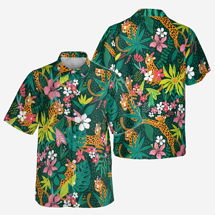 Funny Cute Animals In The Jungle Tropical Vacation Button Down Shirt S-5XL