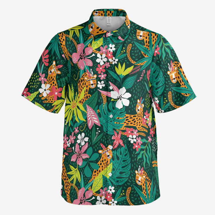 Funny Cute Animals In The Jungle Tropical Vacation Button Down Shirt S-5XL