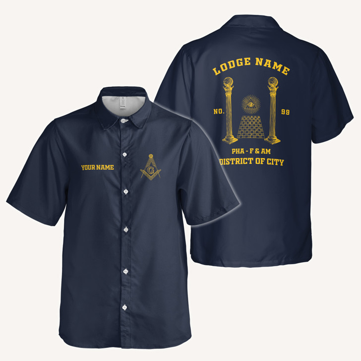 Customized Eye of Providence and Masonic Columns Freemason Master Mason Button Down Shirt S-5XL