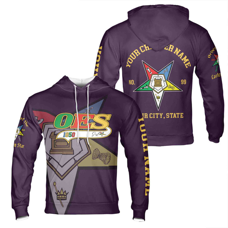 Personalized Multi-color Order of the Eastern Star OES Hoodie S-5XL