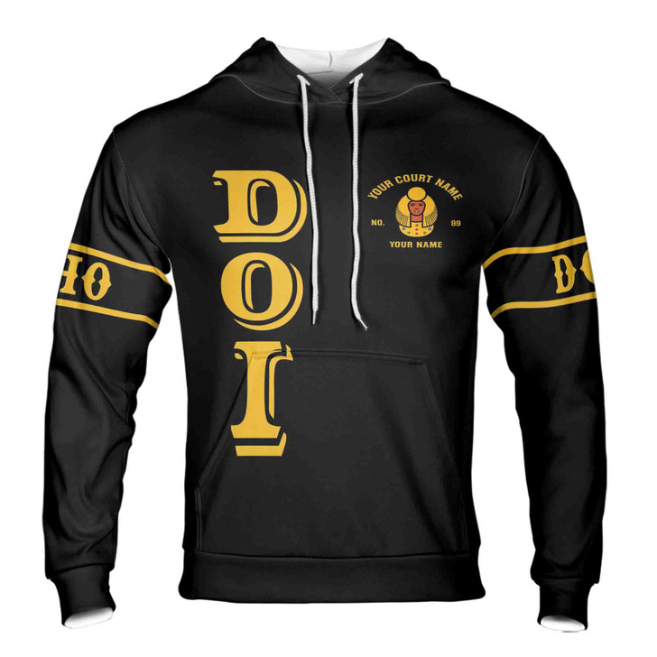 Personalized Court Name City State Hoodie, Anubis Egyptian Style Black Gold Streetwear
