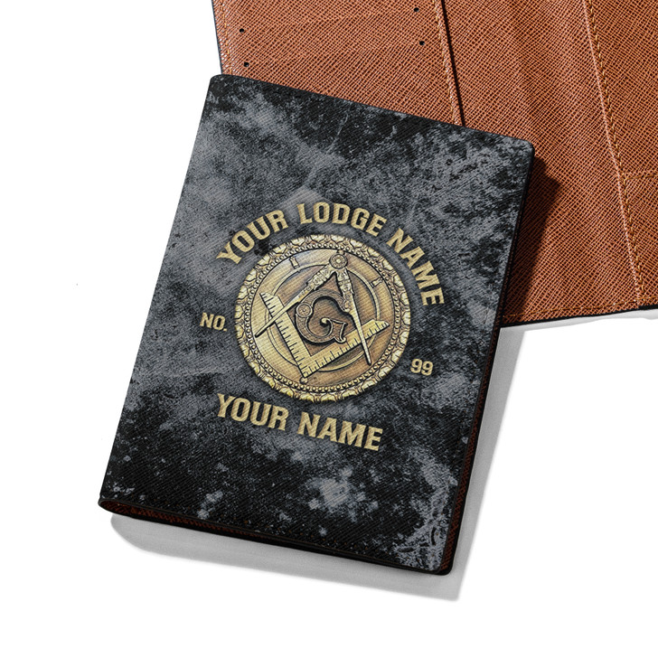 Customized Masonic Emblem Freemasonry Black Gold Leather Passport Wallet