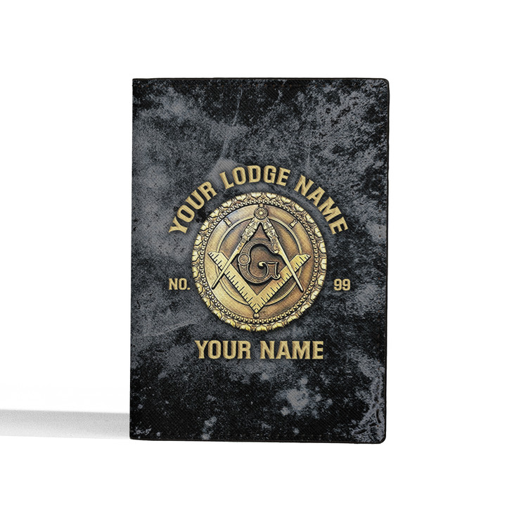 Customized Masonic Emblem Freemasonry Black Gold Leather Passport Wallet