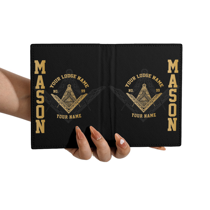 Custom Masonic Symbol Afterimage Leather Passport Wallet