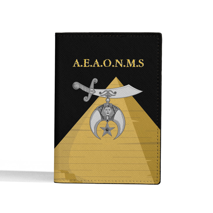 Custom Shriners Pyramid Black Yellow Leather Passport Wallet
