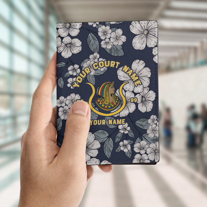 Custom Imperial Court Floral Blue White Leather Passport Wallet