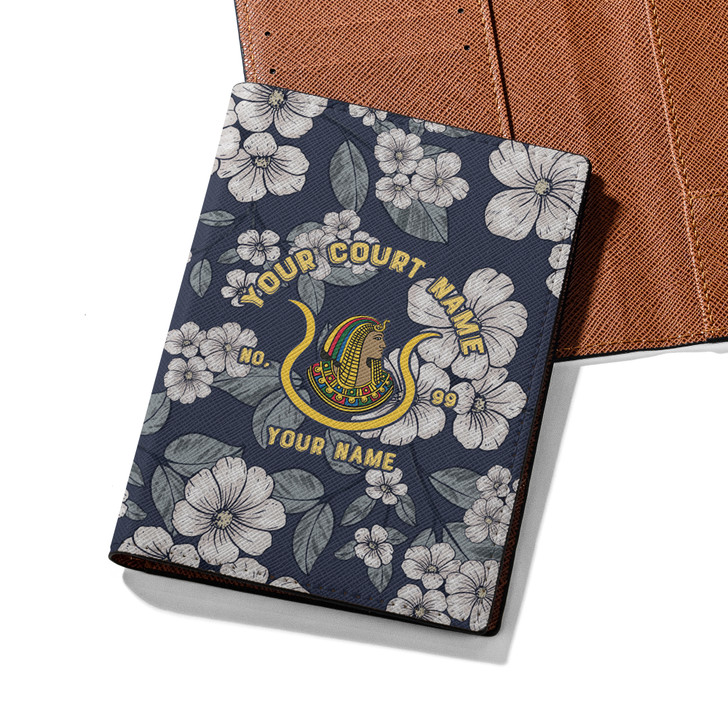 Custom Imperial Court Floral Blue White Leather Passport Wallet