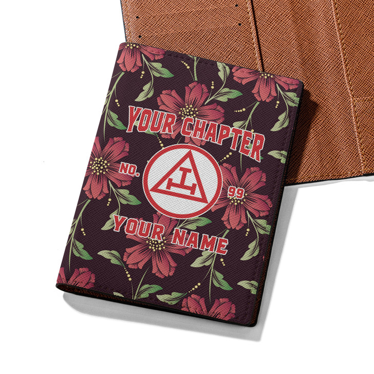 Custom Royal Arch Floral Black Red Leather Passport Wallet