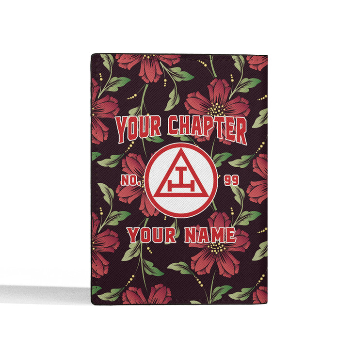 Custom Royal Arch Floral Black Red Leather Passport Wallet