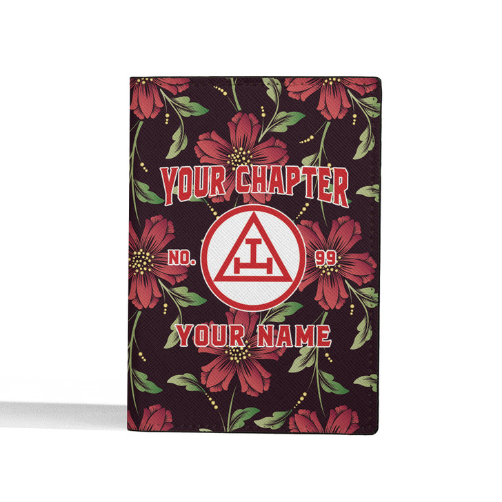 Custom Royal Arch Floral Black Red Leather Passport Wallet