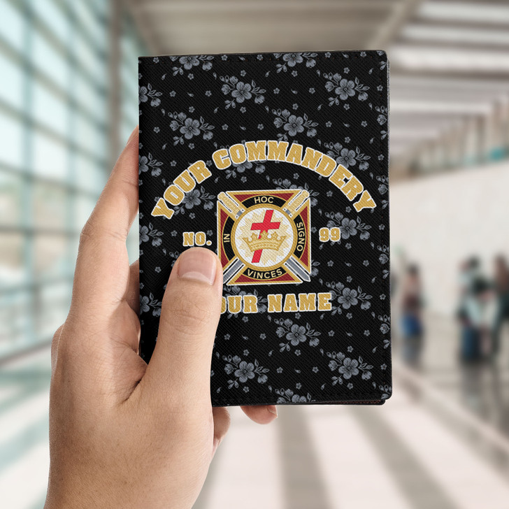 Custom Knights Templar Floral Black White Leather Wallet