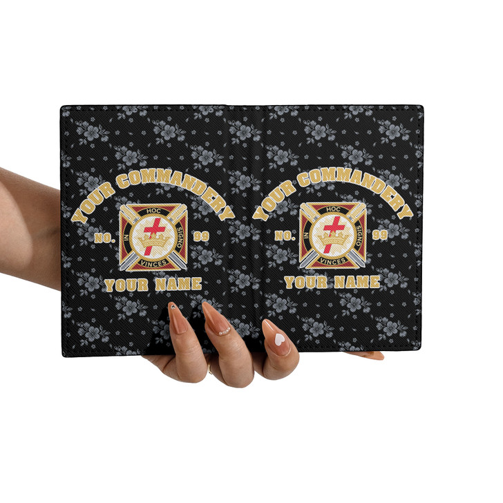 Custom Knights Templar Floral Black White Leather Wallet