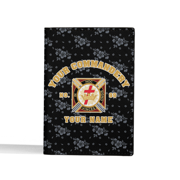 Custom Knights Templar Floral Black White Leather Wallet