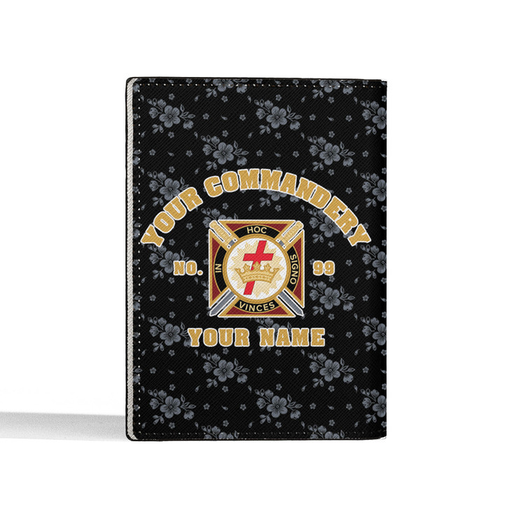 Custom Knights Templar Floral Black White Leather Wallet