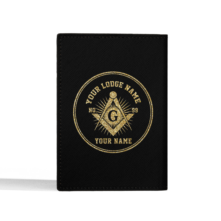 Custom Masonic Radiant Black Gold Leather Passport Wallet