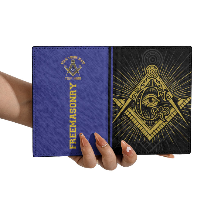 Custom All Seeing Eye Black Blue Leather Passport Wallet
