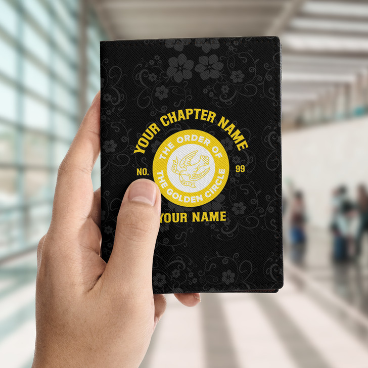 Custom Round Circle Floral Black Leather Wallet