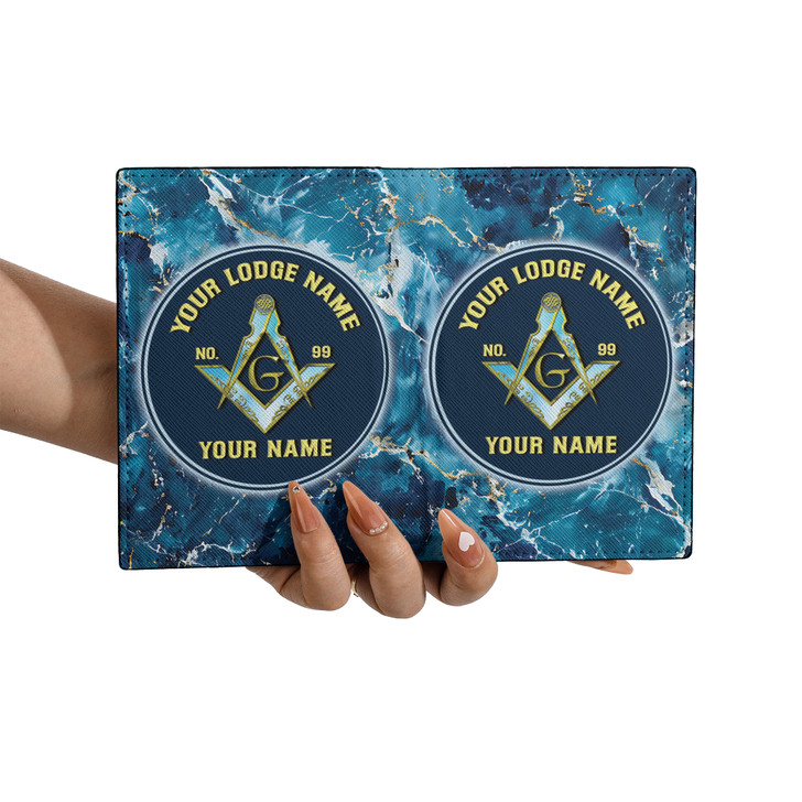 Custom Masonic Gem Surface Blue Leather Wallet