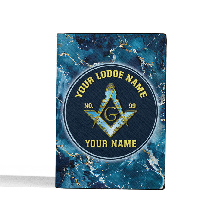 Custom Masonic Gem Surface Blue Leather Wallet
