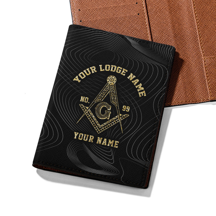 Custom Masonic Signal Wave Black Leather Passport Wallet