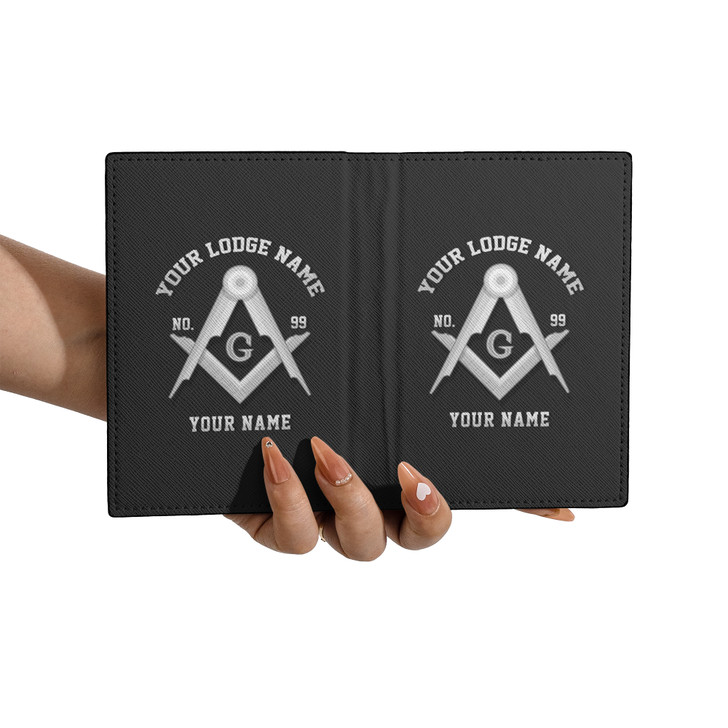 Custom Masonic Simple Black Leather Passport Wallet