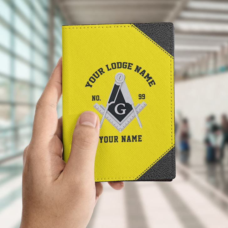 Custom Masonic Simple Black White Yellow Leather Wallet