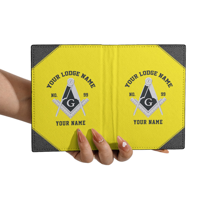 Custom Masonic Simple Black White Yellow Leather Wallet