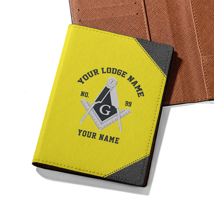 Custom Masonic Simple Black White Yellow Leather Wallet