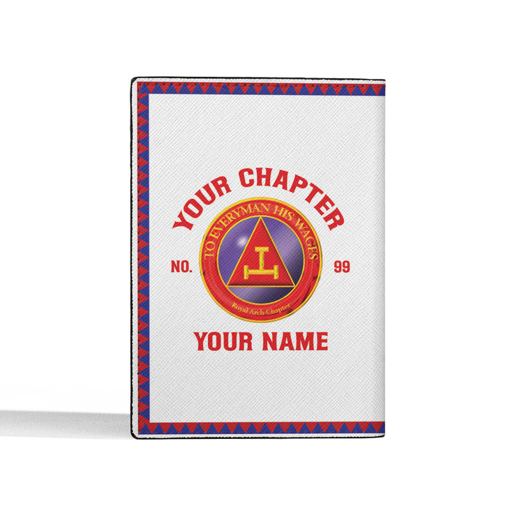 Custom Name Royal Arch Circle Emblem Triangle White Leather Passport Wallet